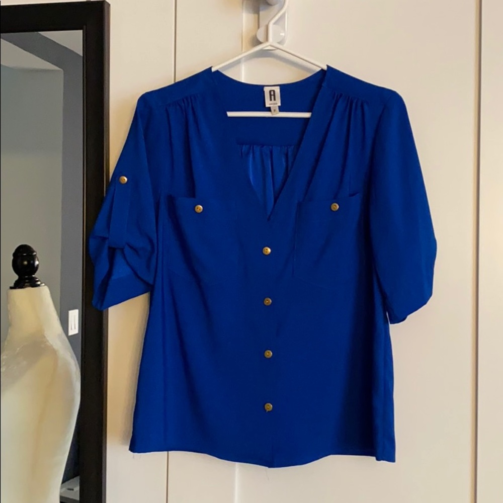A New York Blue Blouse Gold Buttons